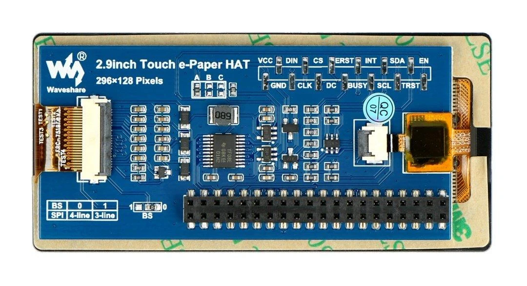 Talpinis jutiklinis ekranas E-paper E-Ink, 2.9” 296x128px, SPI/I2C, nespalvotas, skirtas Raspberry Pi, Waveshare 19967