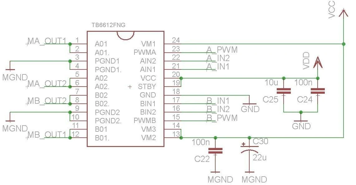 Oem TB6612FNG - dviejų kanalų variklio valdiklis
