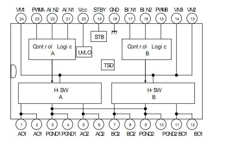 Oem TB6612FNG - dviejų kanalų variklio valdiklis