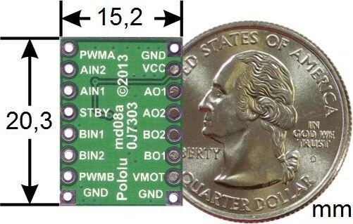TB6612FNG, dviejų kanalų variklio valdiklis 13.5V/1A, Pololu 713