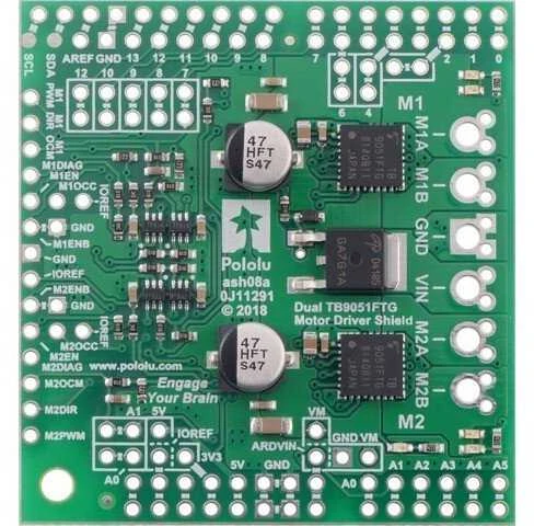 TB9051FTG, 2 kanalų variklio valdiklis 28V/2.6A, Arduino priedėlis, Pololu 2520