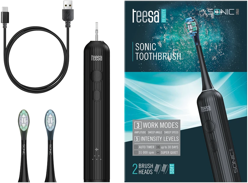 Teesa Sonic Elite juodas sonic dantų šepetėlis