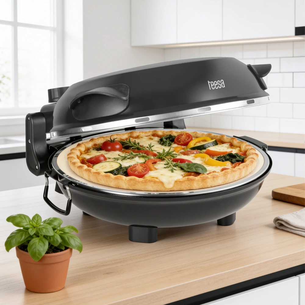 Vaflinė Piec TEESA SUPREME FUN 1200 W picos krosnis, 400 laipsnių, du kaitinimo elementai, juoda