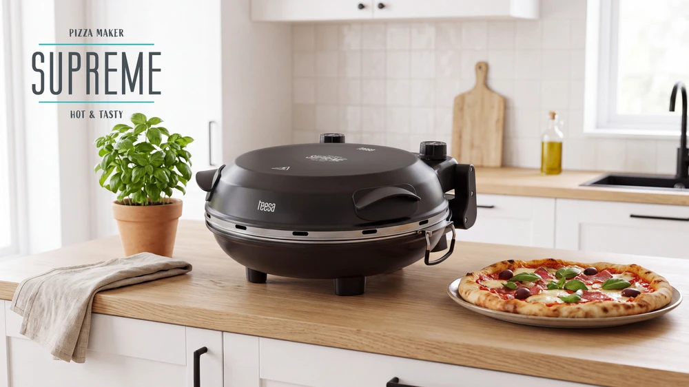 Vaflinė Piec TEESA SUPREME FUN 1200 W picos krosnis, 400 laipsnių, du kaitinimo elementai, juoda