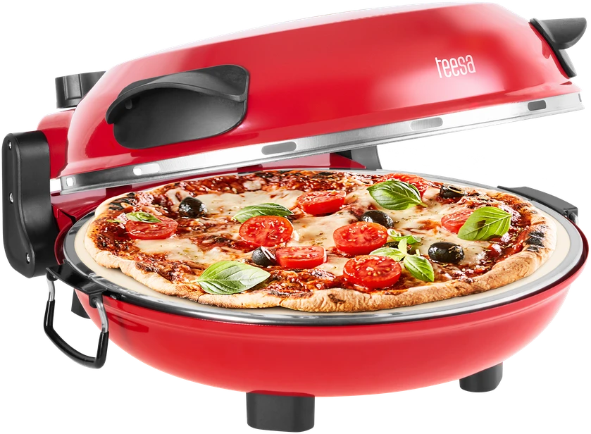 Vaflinė TEESA SUPREME FUN picos krosnelė 1200 W, 400 laipsnių, du šildytuvai, raudona