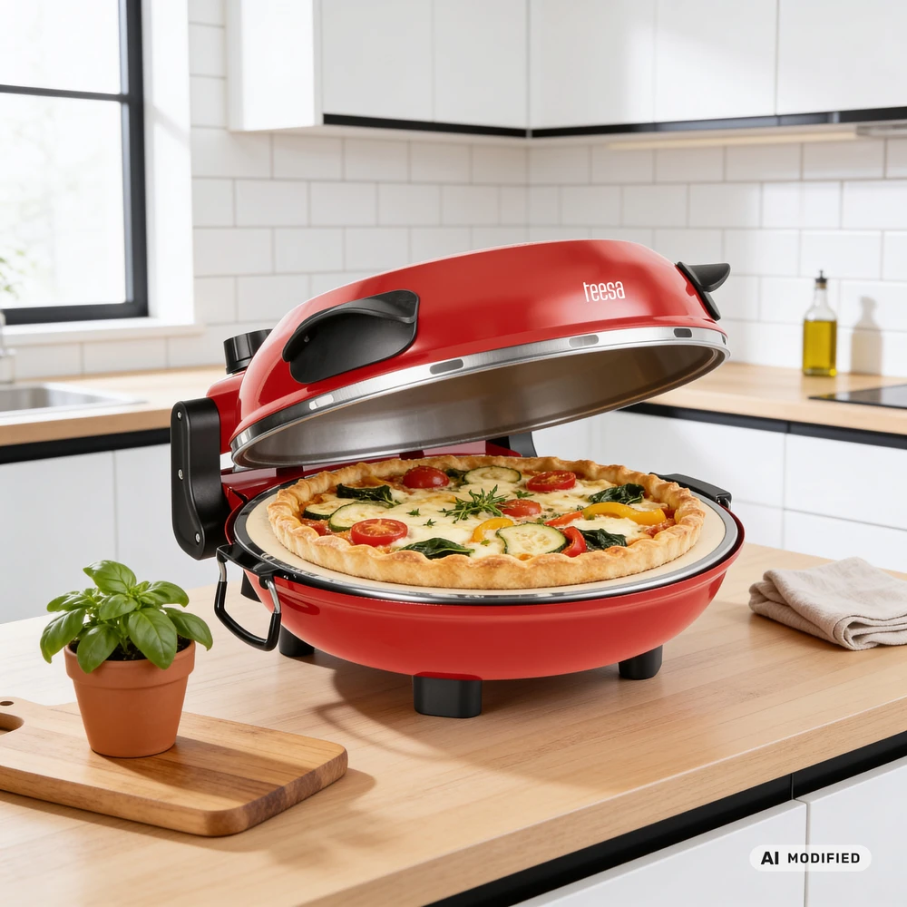 Vaflinė TEESA SUPREME FUN picos krosnelė 1200 W, 400 laipsnių, du šildytuvai, raudona