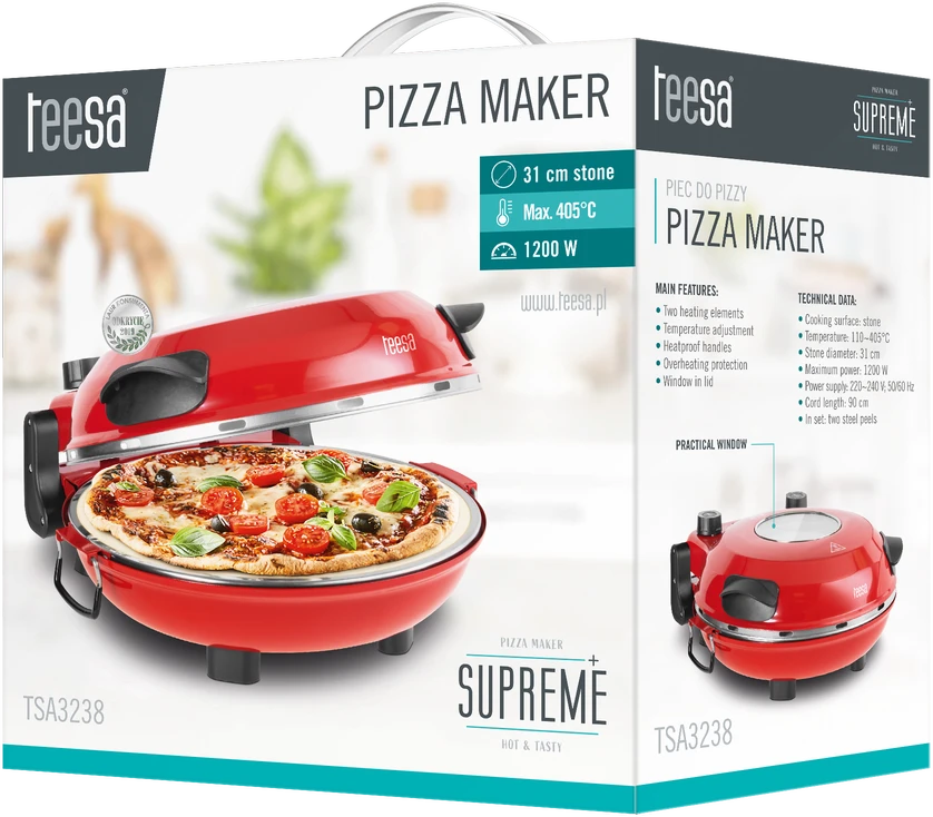 TEESA SUPREME + picos orkaitė, 1200 W, 32 cm, langas, nuimamas akmuo, dviejų šildytuvų valdymas