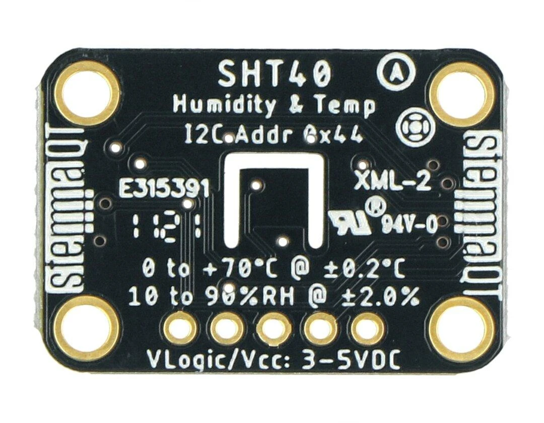 SHT40 jutiklio plokštė su techniniais parametrais