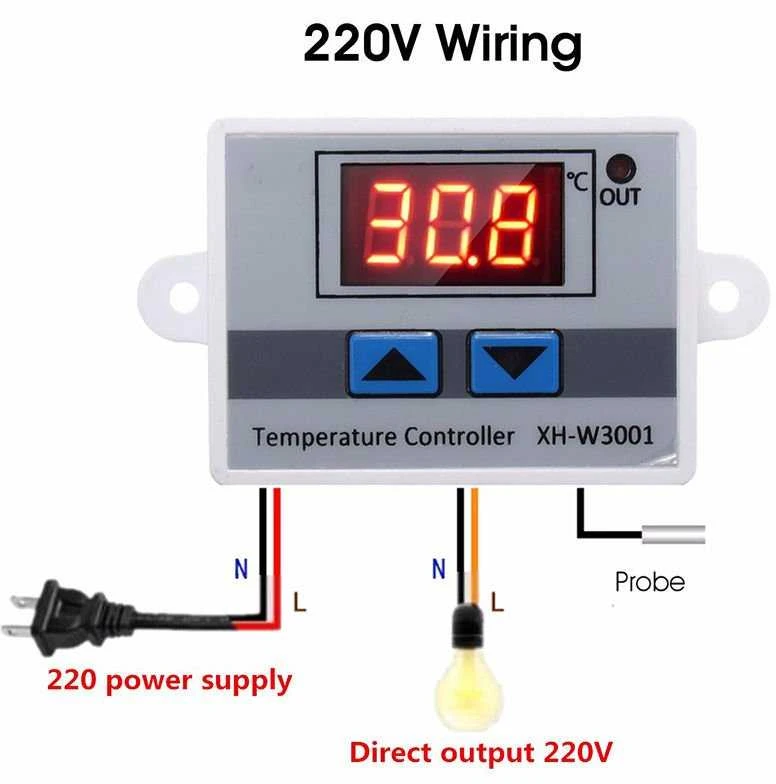 XH-W3001 termostato 220V laidų sujungimo schema