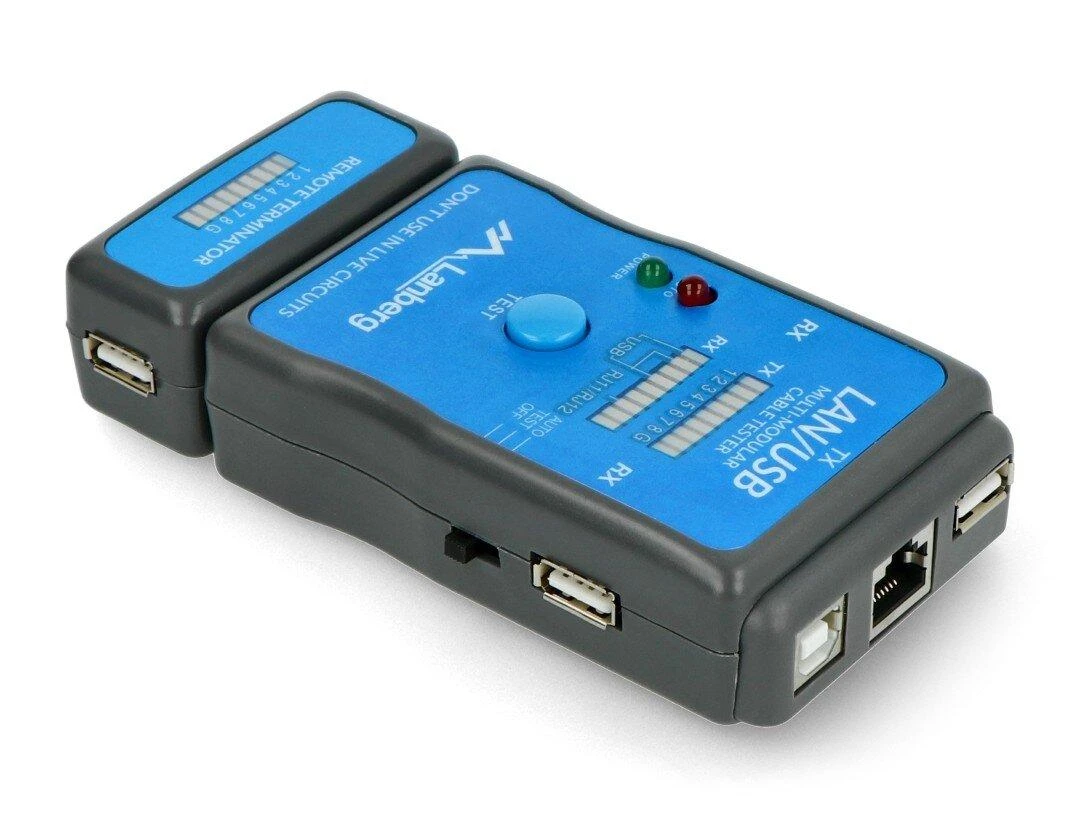LANBERG NT-0403 laidų testeris, skirtas RJ45 RJ-11 USB jungtimis užbaigtiems laidams