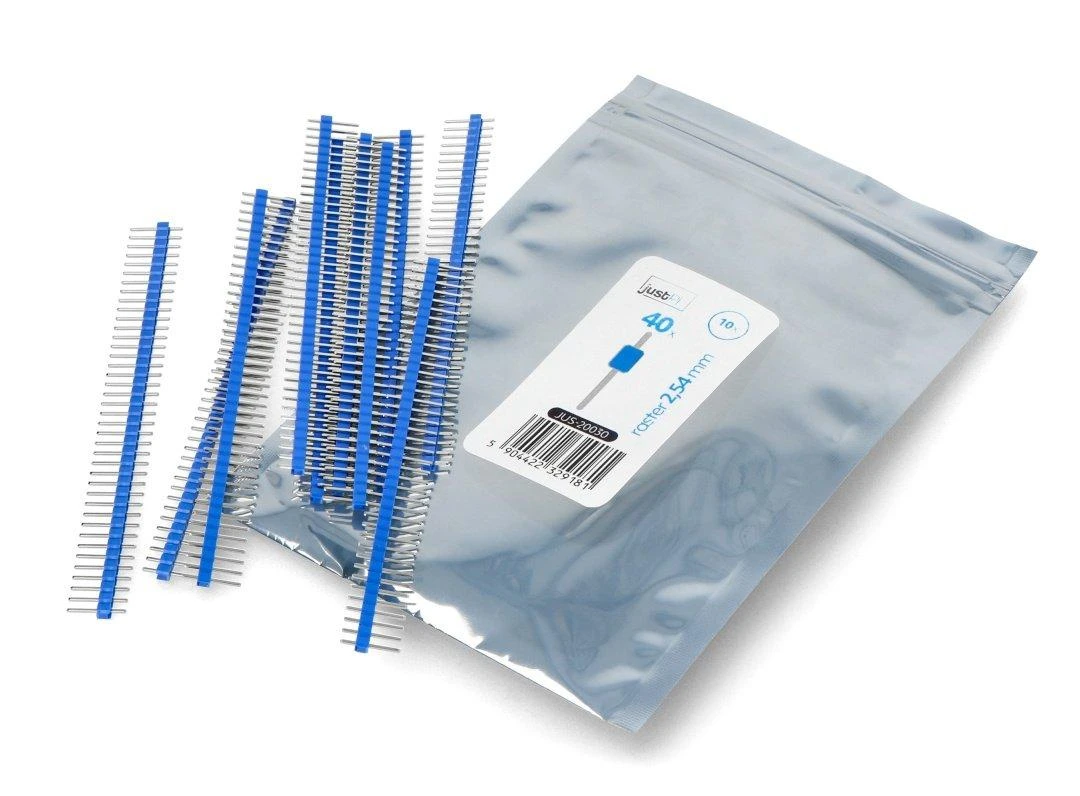 Tiesi auksinių kaiščių 1x40 jungtis su 2.54mm rastru - mėlyna - 10 vnt - justPi