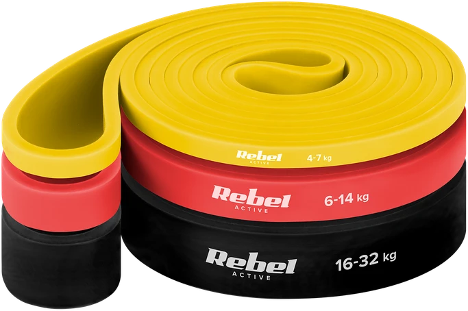 Rinkinys TPE mankštos juostų rinkinys - Power Band PT-S3, 4-32 kg, 3 TPE juostos, REBEL ACTIVE