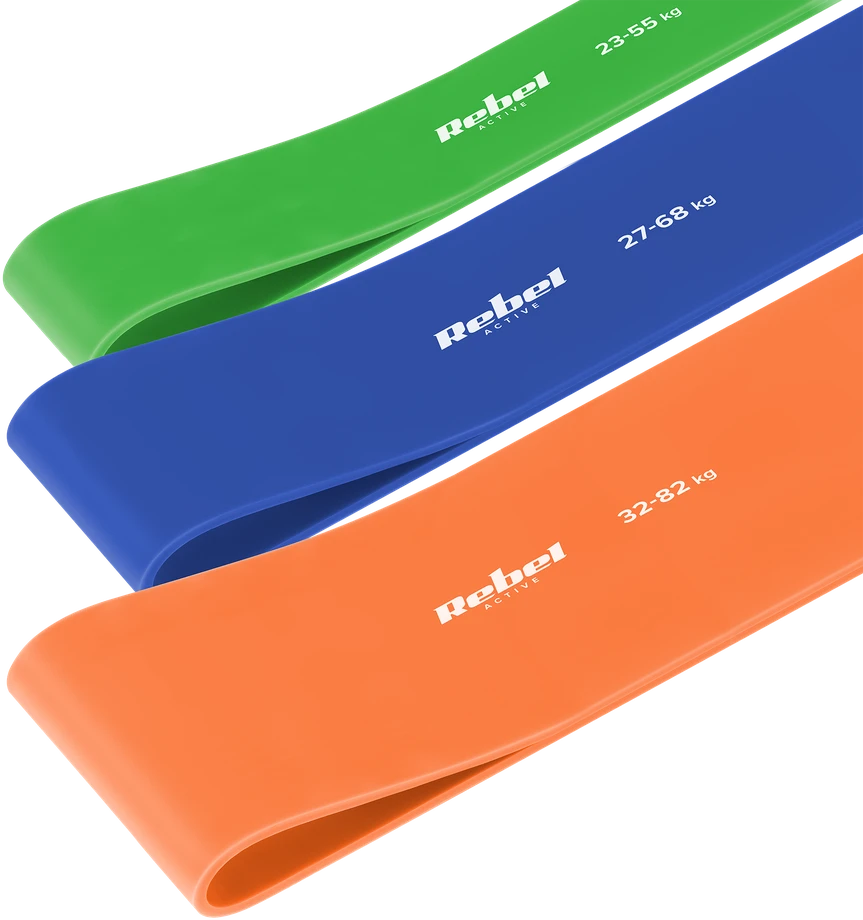 TPE mankštos juostų rinkinys - Power Band PT-S7, 4-82 kg, 7 TPE juostos, REBEL ACTIVE