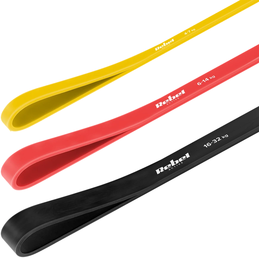 Rinkinys TPE mankštos juostų rinkinys - Power Band PT-S3, 4-32 kg, 3 TPE juostos, REBEL ACTIVE