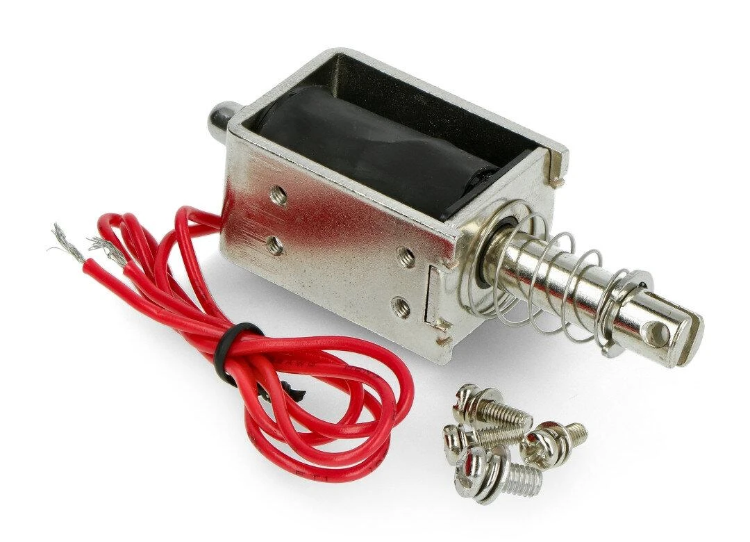 Traukiamasis 12V elektromagnetas su spyruokle ir varžtais