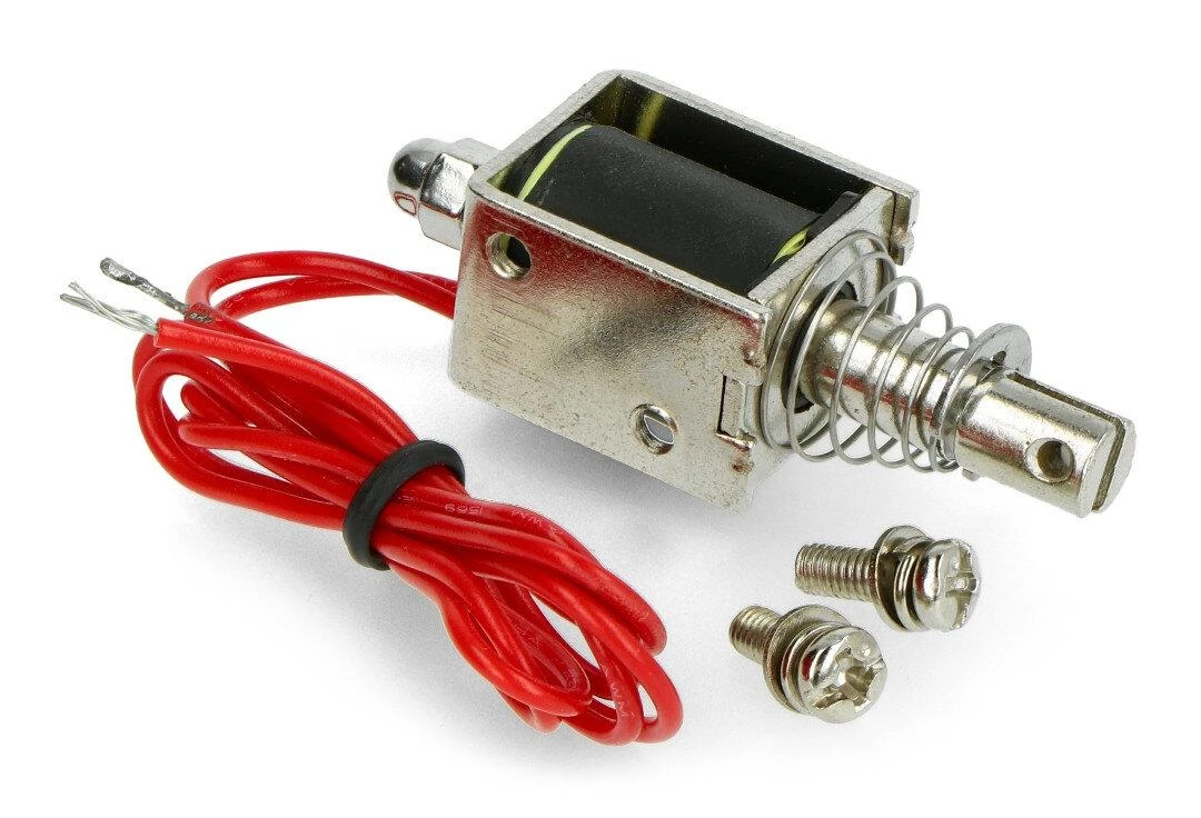 Traukiantis 12V elektromagnetas su spyruokle ir varžtais