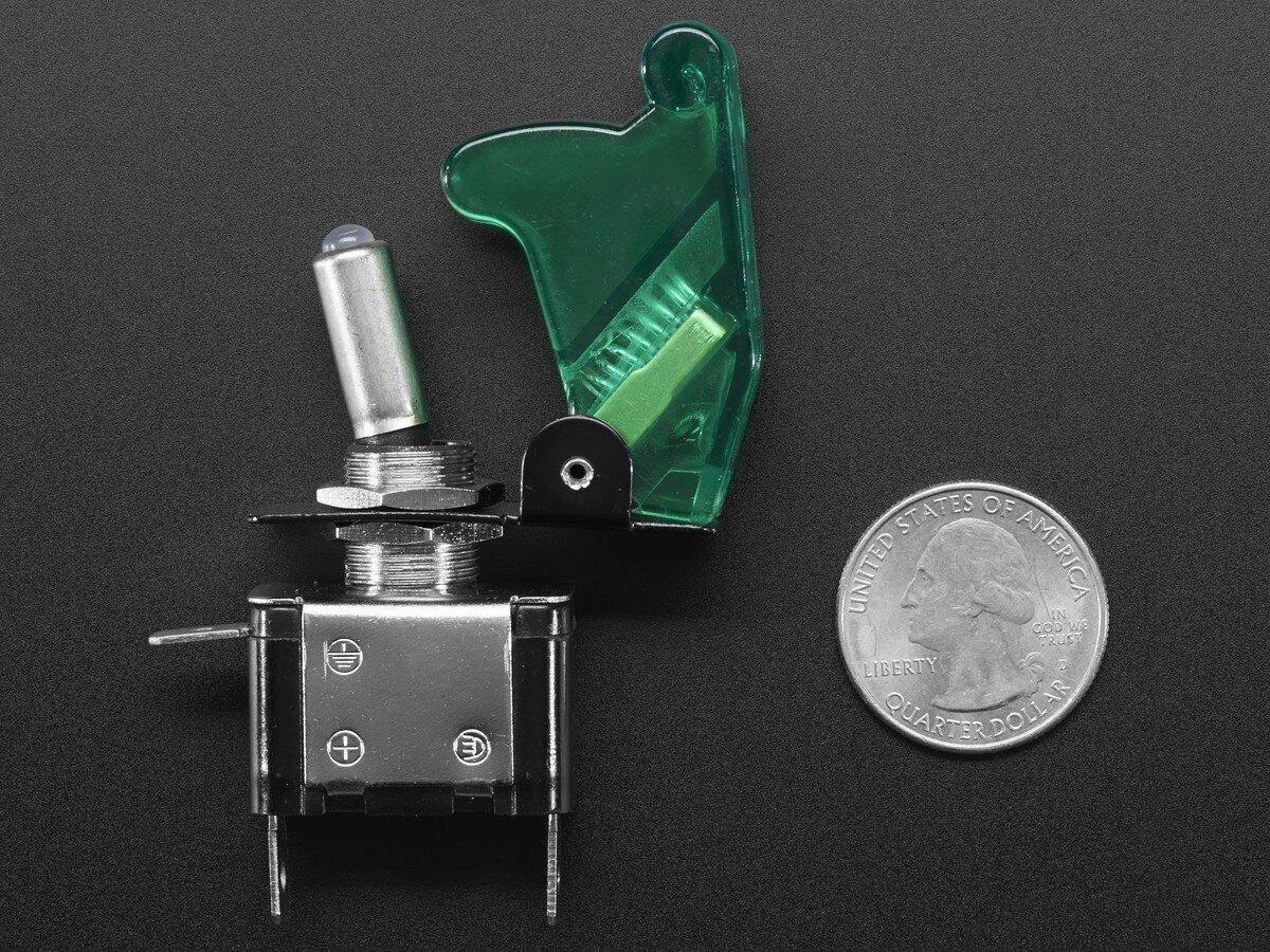 Tumbleris ON-OFF 12V / 20A su apšvietimu, žalias, Adafruit 3307