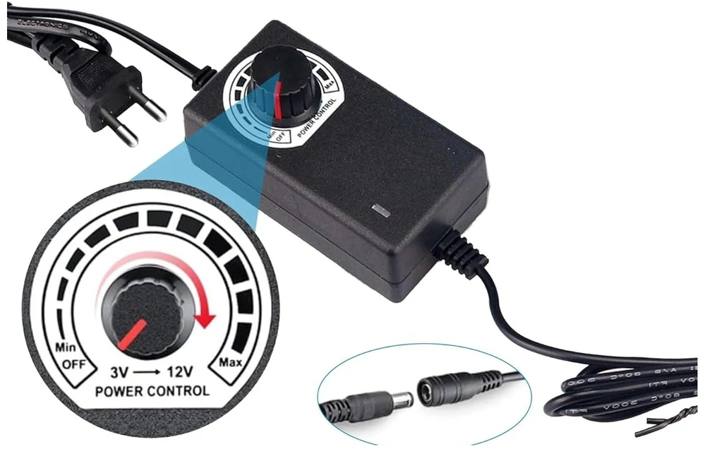 Reguliuojamas maitinimo adapteris 3V-12V su įtampos valdikliu