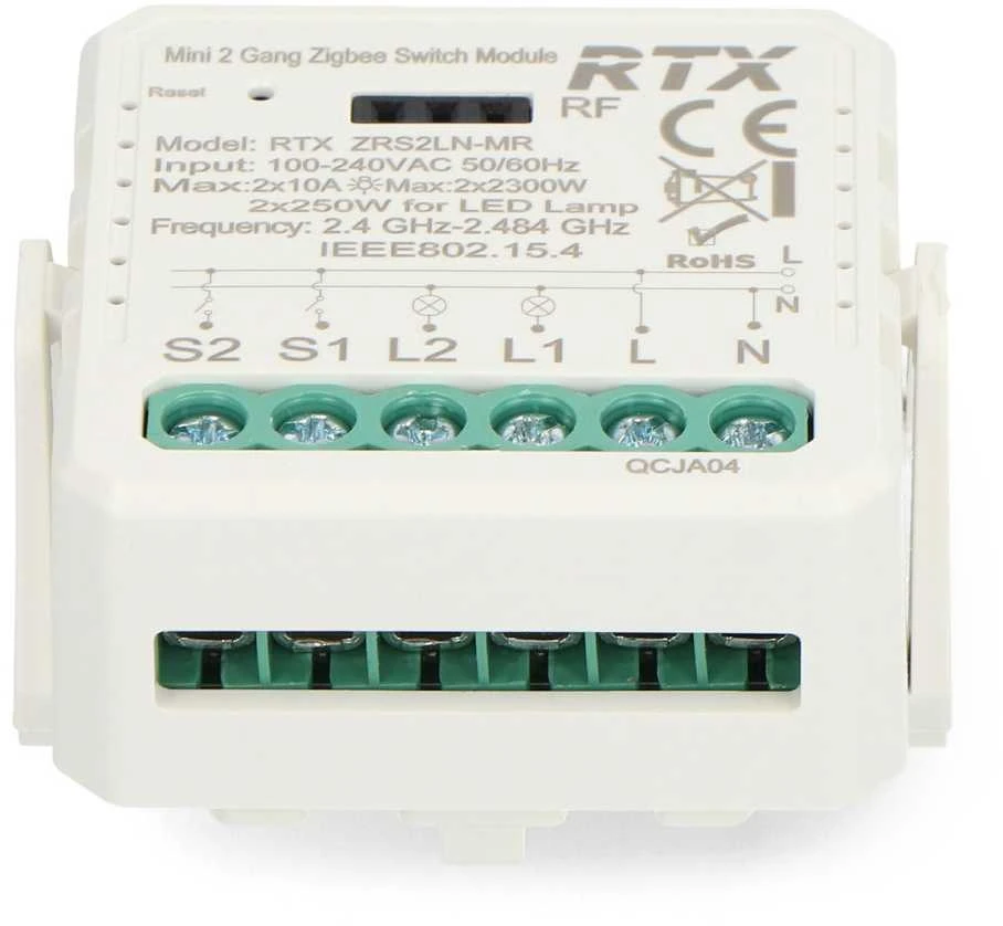 Tuya – 2 kanalų mini relė 10A – ZigBee – Android / iOS programėlė – RTX ZRS2LN-MR
