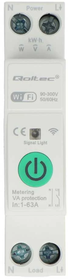 Qoltec 63A relė DIN bėgeliui su elektros skaitikliu | TUYA | Wifi | PROTINGAS GYVENIMAS