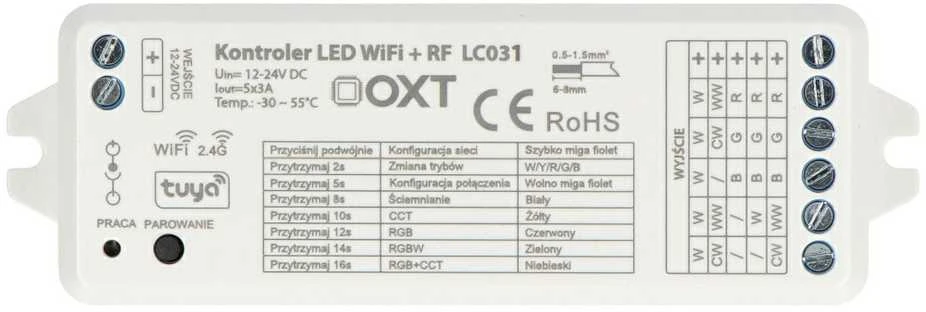 Tuya – RGBW+CCT 5in1 LED juostos valdiklis – ZigBee/RF SD – Android/iOS programa – OXT LC031