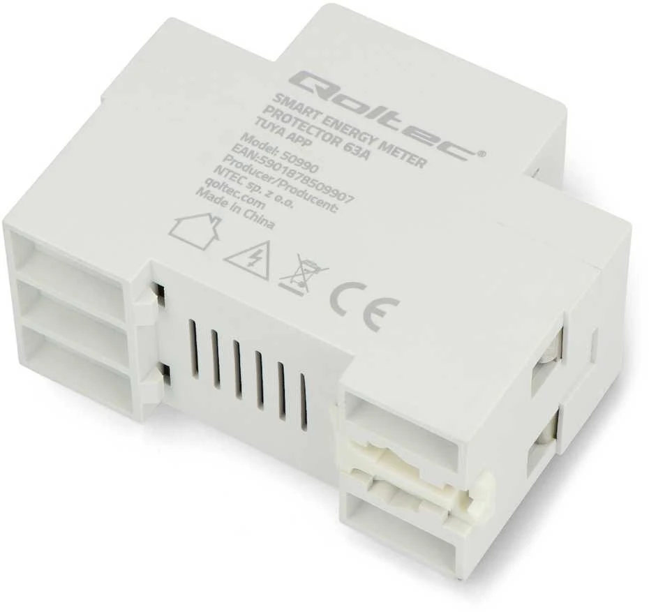 „Qoltec 63A“ relė, skirta DIN bėgeliui, su elektros skaitikliu | Laikmatis | Tuja | Belaidis internetas | LED