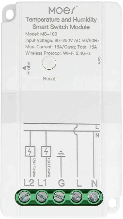 Tuya - WiFi jutiklis su zondu ir temperatūros ir drėgmės jutikliu - Moes MS-103-TH