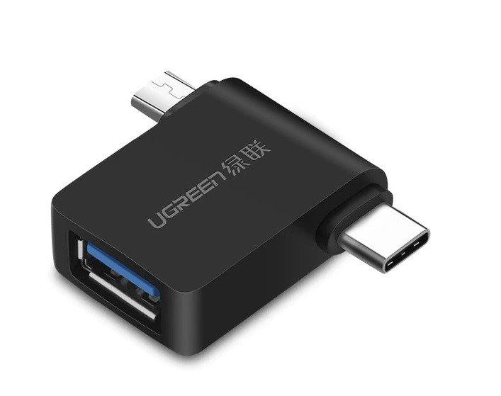UGREEN 2in1 adapteris OTG USB-A 3.0 – USB-C ir microUSB juodas