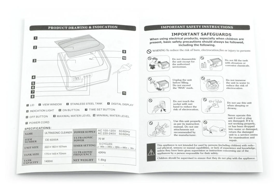 Oem Ultragarsinė vonelė Jeken CE-6200A 1.4l 70W