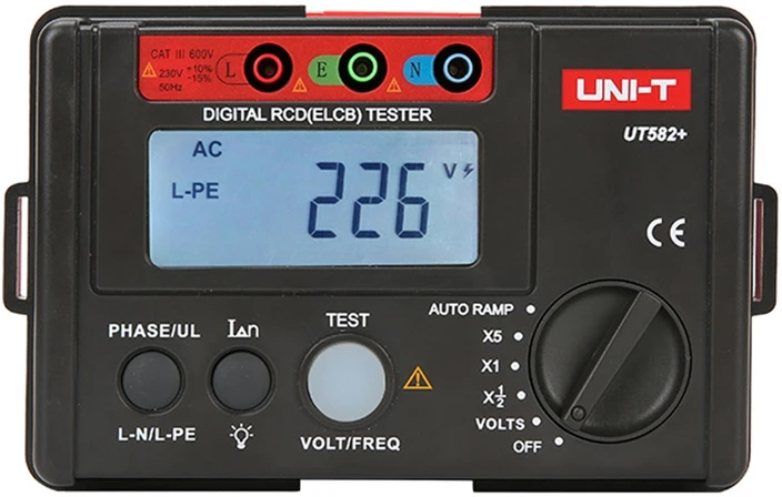 RCD Testeris - Uni-T UT582+ RCD funkcijų patikrinimas, įtampos matavimas iki 600V, apšviestas ekranas juodas
