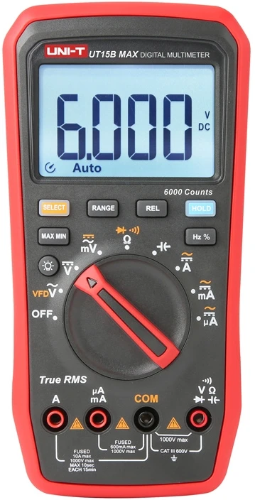 Matuoklis - Uni-T UT15B MAX True RMS Skaitmeninis Multimetras 1000V 10A 60MΩ, Juoda/Raudona
