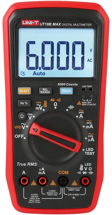 Įrankis - Uni-T True RMS UT18B MAX Skaitmeninis Multimetras 1000V, 10A, -55°C iki 500°C Juodas/Raudonas
