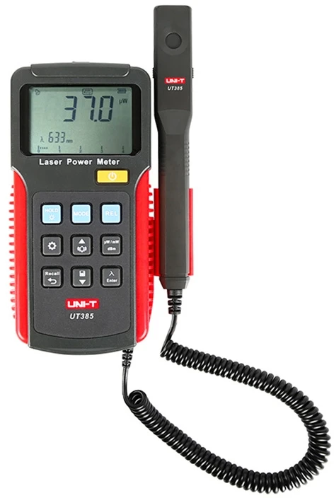 Lazerio galios matuoklis 0uW~39.99mW; 400nm~1100nm; pasirenkami bangos ilgiai: 520nm, 633nm, 650nm, 780nm; UNI-T