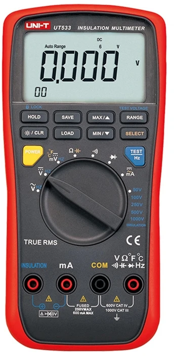 Matuoklis - Uni-T UT533 Izoliacijos Varžos Matuoklis 2GΩ, 1000V, CAT III 1000V, Juoda