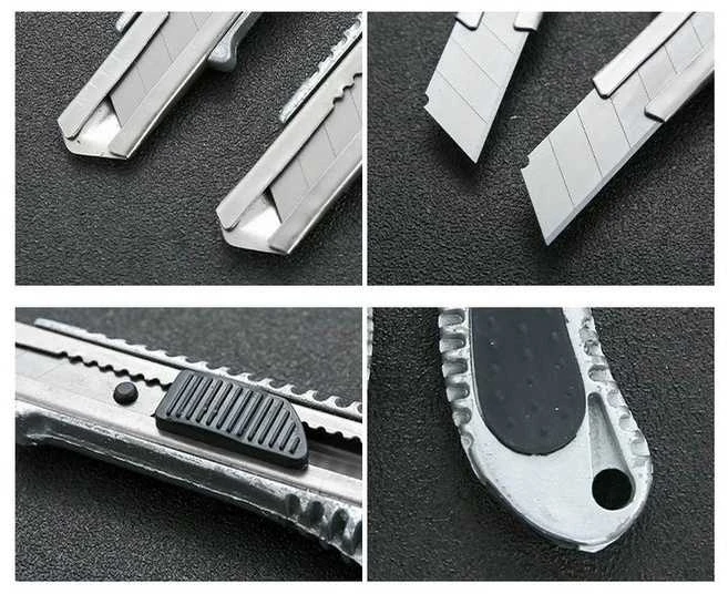 Oem Universalus peilis, metalinis - su ištraukiamu 18mm ašmenimis - popierinis tapetų peilis.