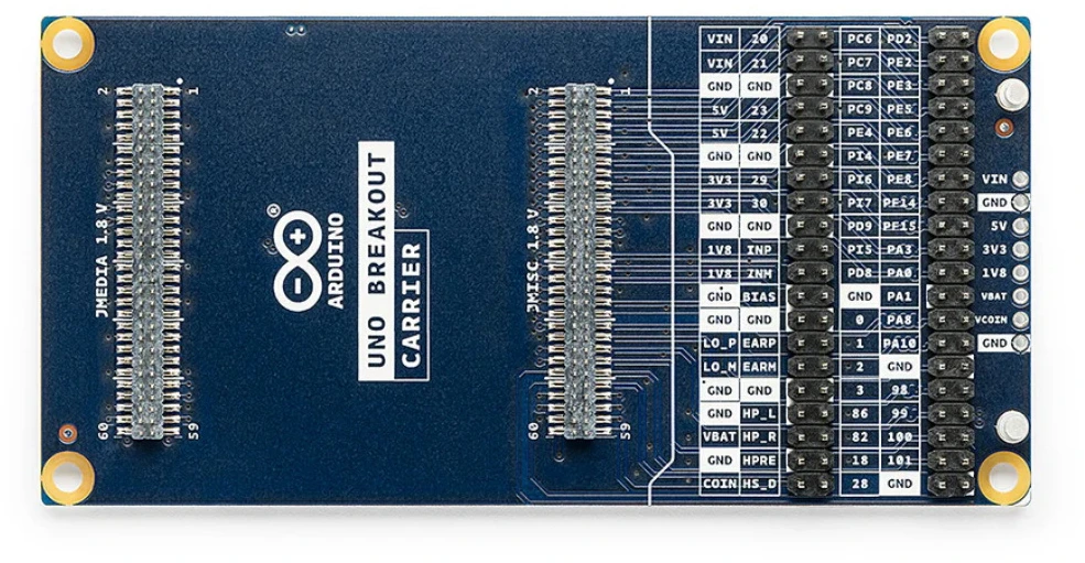 Arduino UNO Breakout Carrier viršutinis vaizdas su jungtimis