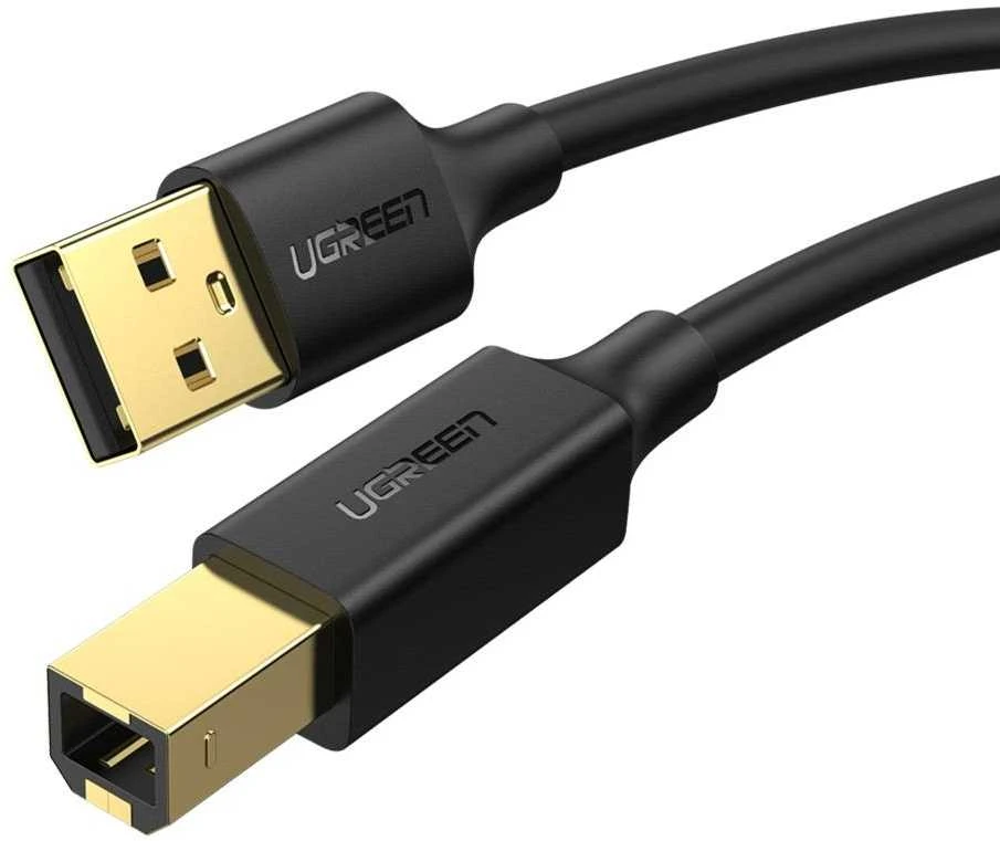 USB 2.0 AB spausdintuvo kabelis UGREEN US135, paauksuotas, 1.5 m (juodas)