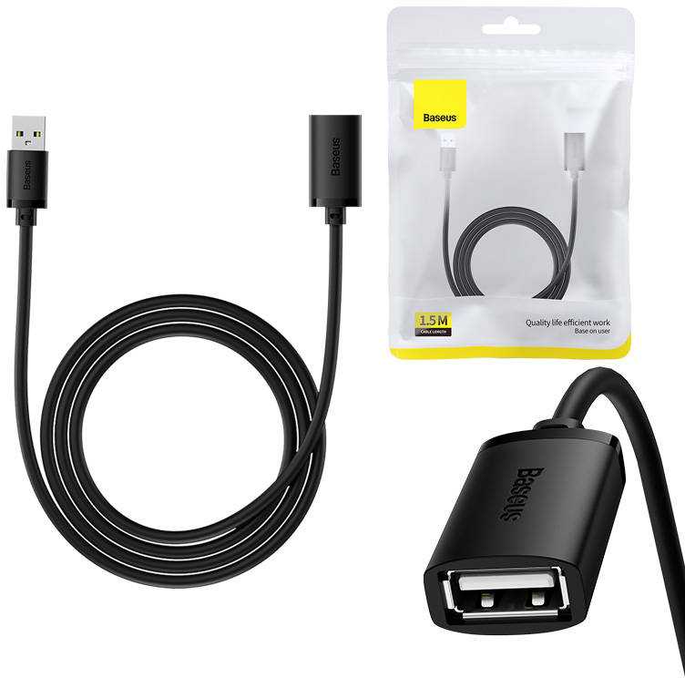 USB 2.0 prailginimo kabelis Baseus vyris į moterišką, AirJoy serija, 1.5 m (juodas)