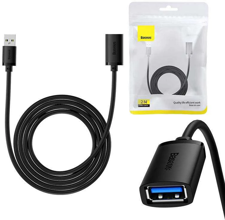 USB 3.0 prailginimo kabelis Baseus vyris į moterišką, AirJoy serija, 2m (juodas)