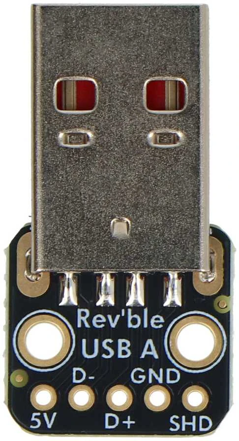 USB A dvipusis modulis su pažymėtais litavimo kontaktais