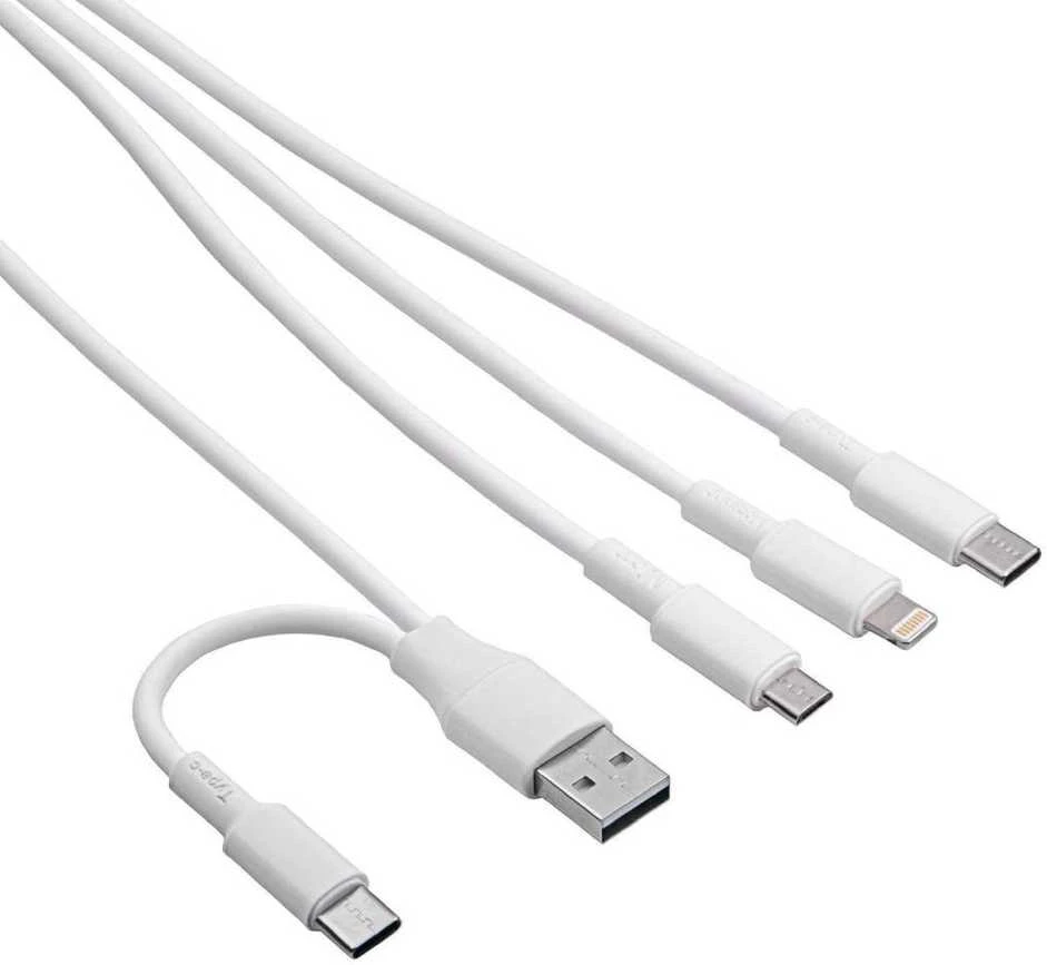 USB A/USB C laidas - USB C + Lightning + microUSB B - 1.2m baltas - Akyga AK-USB-52