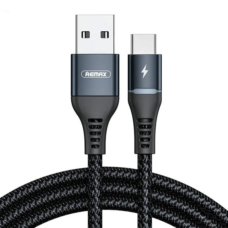 USB-C Remax Colorful Light laidas, 1 m, 2.4 A (juodas)