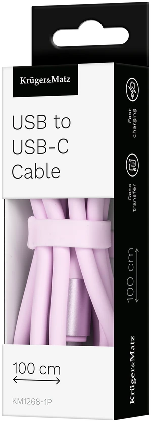 USB – C tipo USB kabelis 1 m silikoninis rožinis Kruger & Matz Basic
