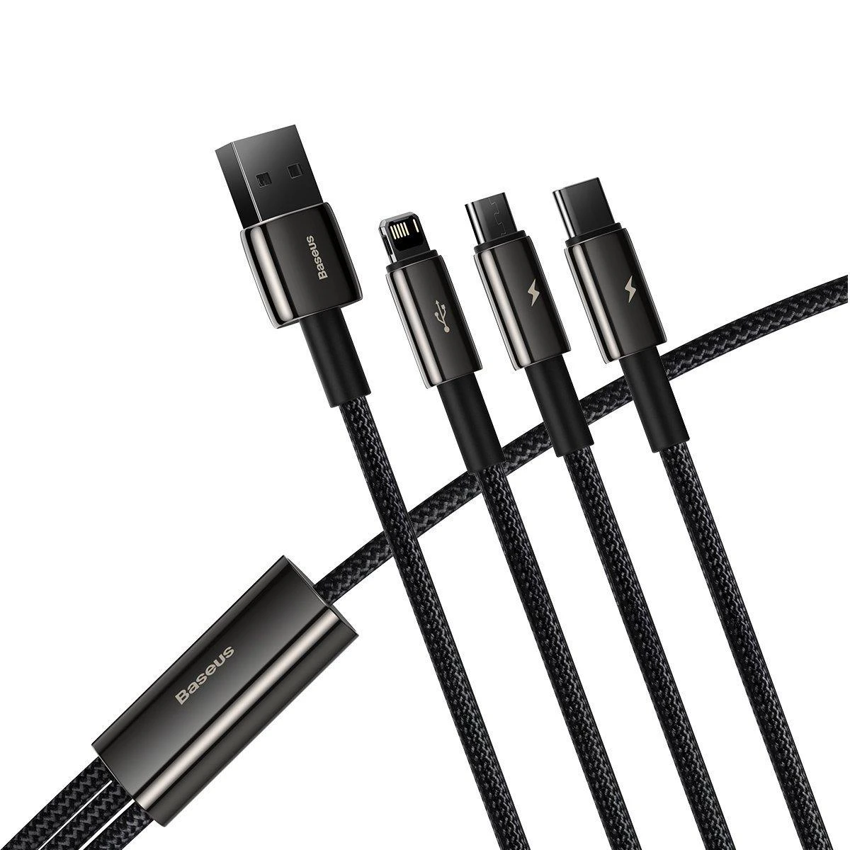 USB kabelis 3in1 Baseus Tungsten Gold USB micro USB / USB-C / Lightning 3.5A 1.5m - Juodas