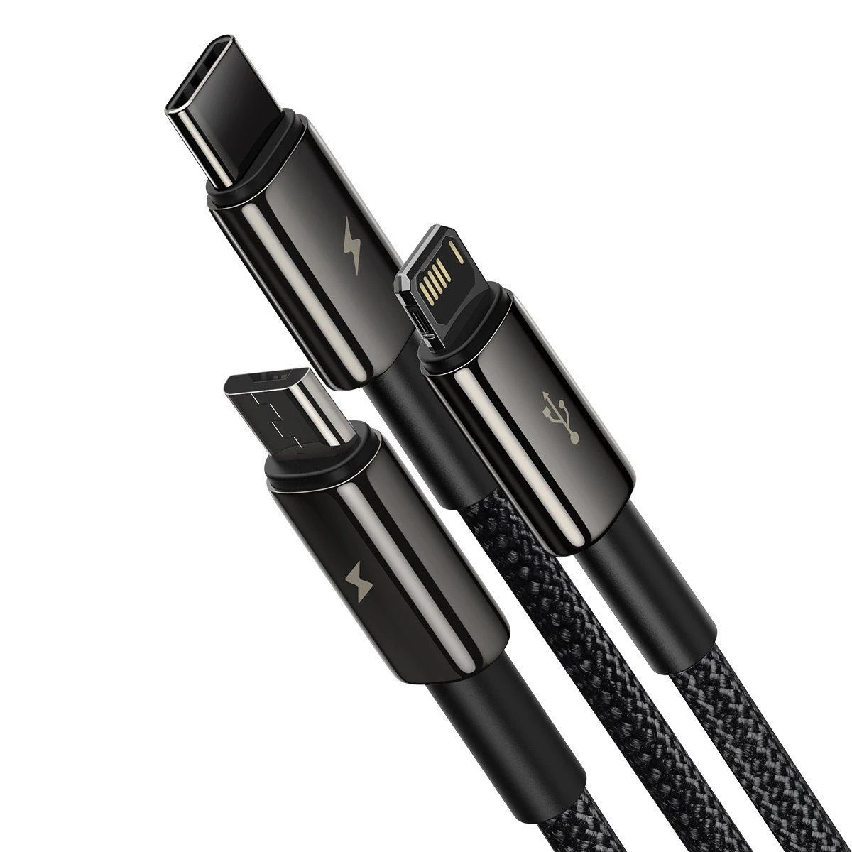 USB kabelis 3in1 Baseus Tungsten Gold USB micro USB / USB-C / Lightning 3.5A 1.5m - Juodas