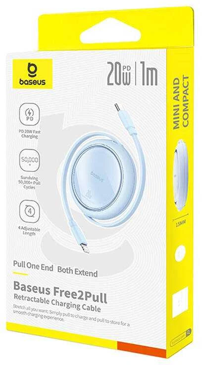 USB kabelis Baseus Free2Pull USB-C iki iP 20W 1m (mėlynas)