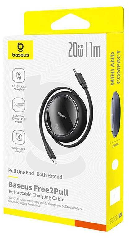 USB kabelis Baseus Free2Pull USB-C iki iP 20W 1m (juodas)