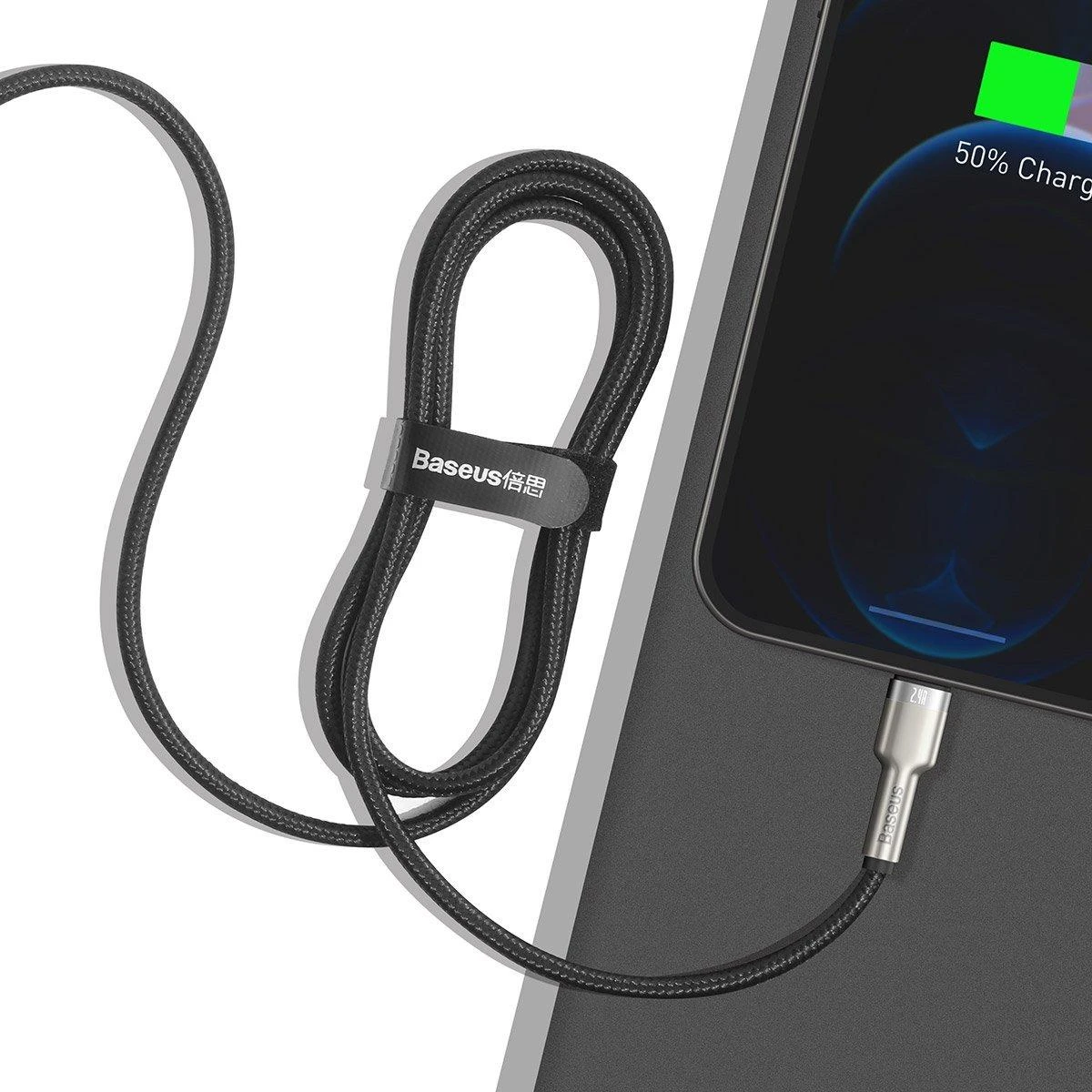 Baseus Cafule USB - Lightning kabelis 2.4A 1m - Juodas