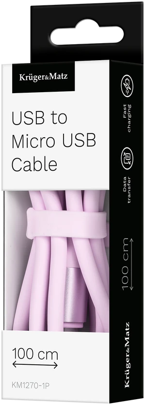 USB - microUSB kabelis 1 m silikoninis rožinis Kruger & Matz Basic