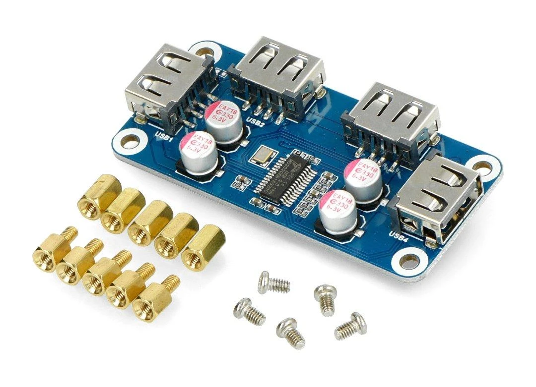 USB šakotuvo priedėlis (B) - 4 prievadų šakotuvas - Raspberry Pi 4B/3B+/3B/Zero priedėlis - Waveshare 20317